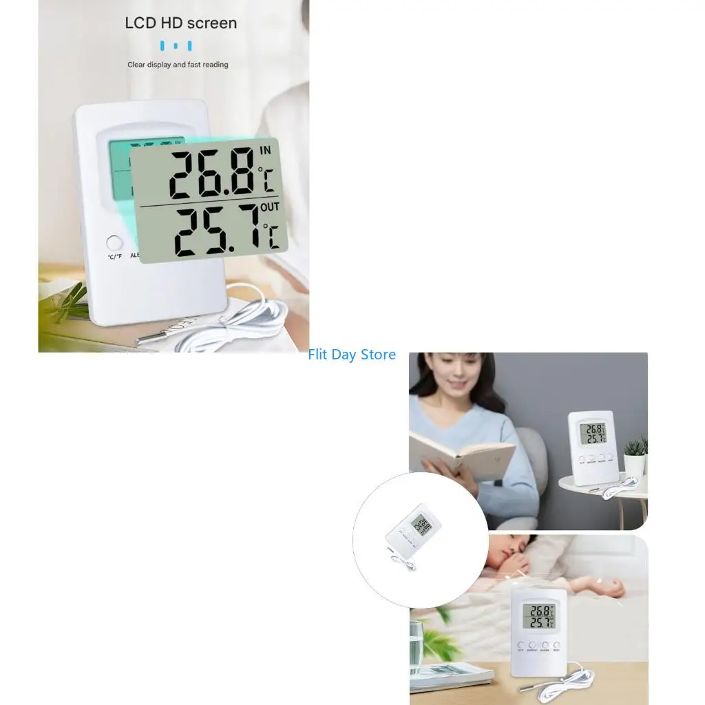 F92C Thermometers With External Sensors LCD Screen Wall Mount Or Table Placement