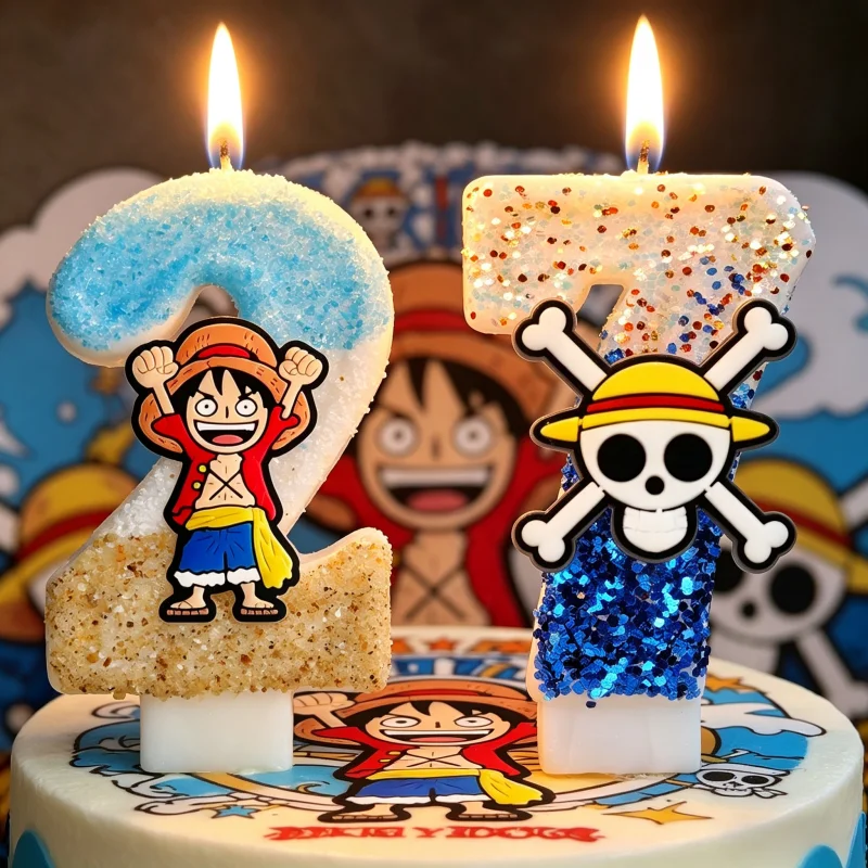 Anime One Piece Thema Luffy Kerze Nummer 0-9 Geburtstagstortenkerzen Dekorationen Geburtstagsparty Tortendekoration Baby-Shower-Zubehör