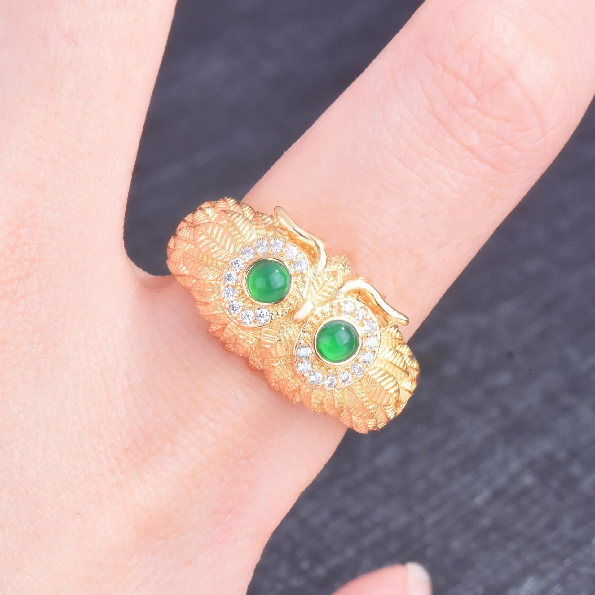 

Green Jade Owl Rings for Women Carved Jadeite Luxury Amulets Natural Gift Adjustable Ring Real Designer 925 Silver Jewelry