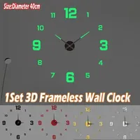 1Set 3D Frameless Wall Clock DIY Digital Clock Wall Stickers Silent Clock for Home Living Room Office Wall Decor (40cm/16inches)