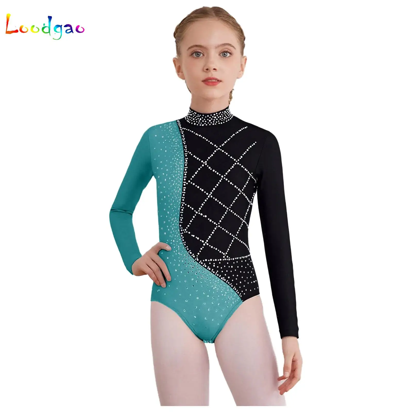 

Girls Bodysuit Gymnastics Rhinestone Leotard Dance Ballet Suit Long Sleeve Girl Figure Skating Competition Performance Costumes