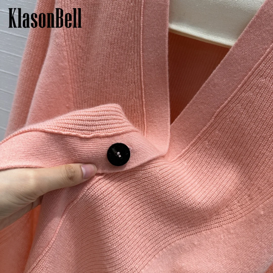 7.11 KlasonBell Women Classic V-Neck Cashmere Knit Single Button Cardigan Soft Comfortable Mid-Length Long Sleeve Outerwear