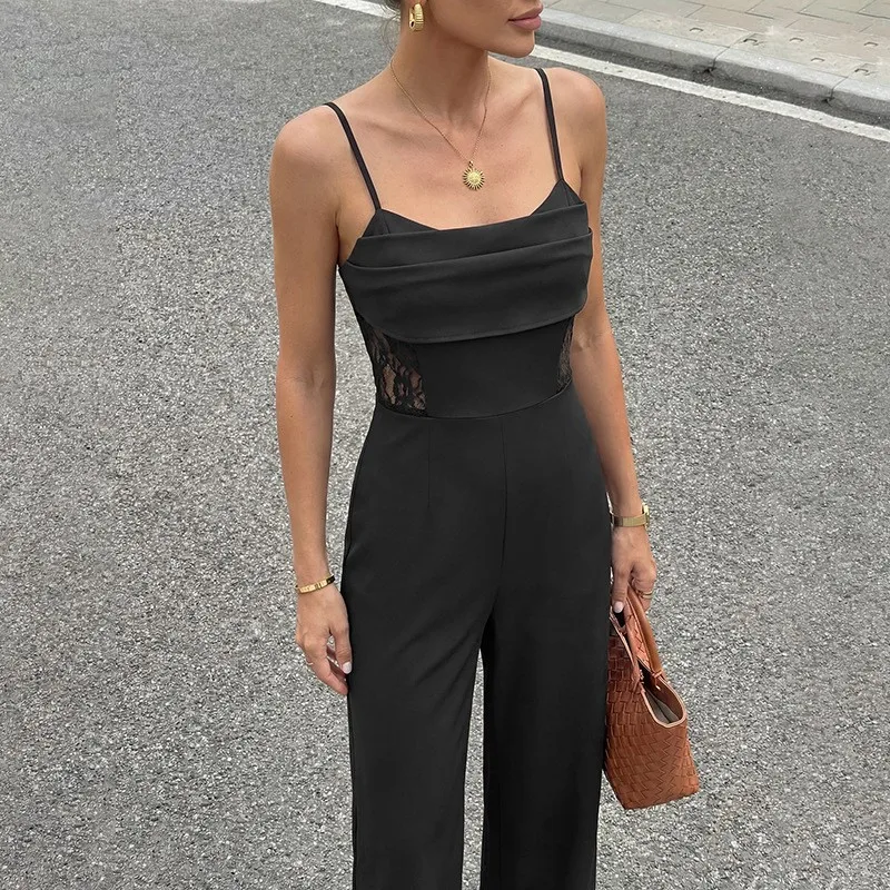 

Summer Women's Clothing Sleeveless High Waist Jumpsuit For Woman Lace Cut Out Bodycon Long Pants Polyester Casual Daily Wear