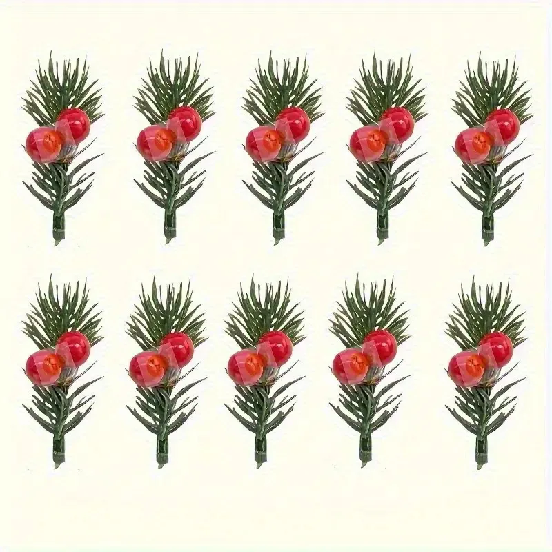 20 pieces of artificial Christmas pine branches with realistic red berries, plastic holiday flowers, DIY wreath accessories view 6