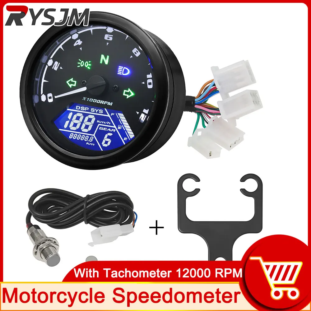 AD New Universal Motorcycle 12000RMP LCD Speedometer Odometer Tachometer 1-4 Cylinders Motorbike Gauge Motorcycle Digital Dash