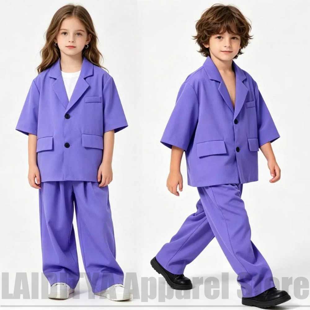 Summer Kids Short Sleeve Suit Loose Boys Girls Street Style Daily Wear Chic Holiday Casual Party Photoshoot Costume 2 Piece