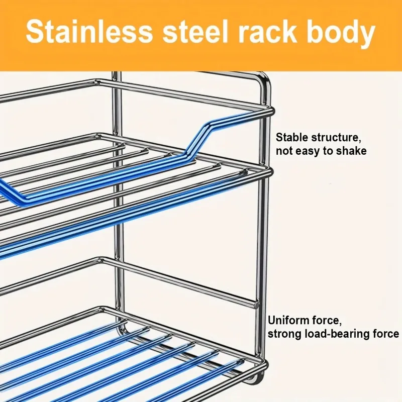 2 Tier Stainless Steel Kitchen Organizer Countertop Shelf, Seasoning Organizer, Modern Sturdy Spice Rack for Kitchen, Bathroom
