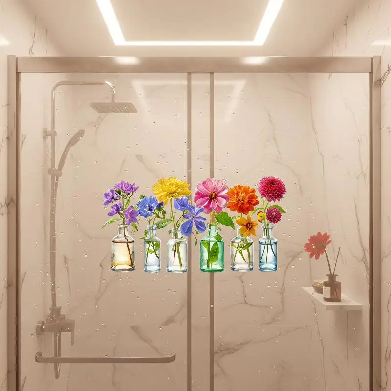 Colorful Wildflower Static Glass Window Stickers Removable Bedroom Living Room Home Decor Reusable Waterproof NonToxic