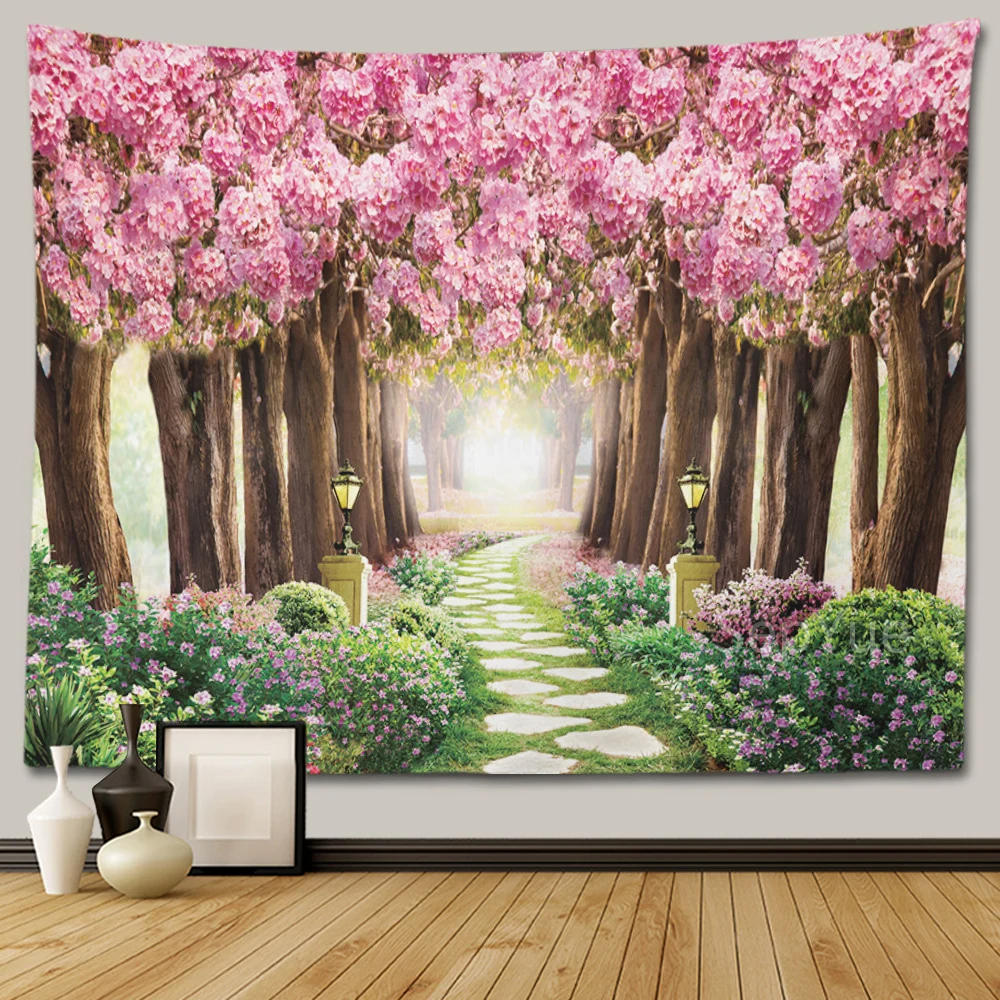 Cherry blossom decorative tapestry Home decoration Bedroom landscape Large fabric  Wall hanging