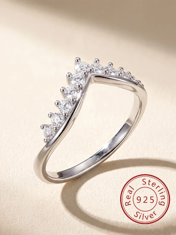 Simple Classic Gorgeous V-shaped Crown Ring For Women 925 Sterling Silver Engagement Wedding Luxury High Quality Fine Jewelry