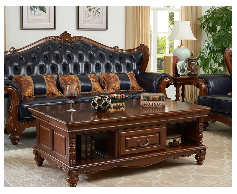 

American-style Coffee Table Pure Solid Wood European-style Tea Table Vintage