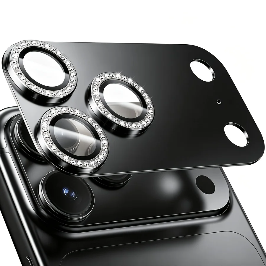 Strass-Glitzer-Kameraobjektivschutz für iPhone 18 Pro Max, Aluminiumrahmen, 9H gehärtetes Glas, vollständige Abdeckung, kratzfest, benutzerfreundlich – Detail 8