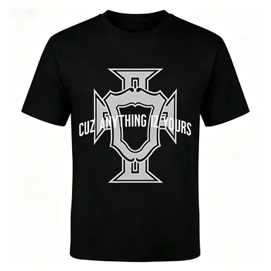 2026 new Black Crew Neck T‑shirt Cross Shield Badge Ornate Emblem Graphic Unisex Cotton Short Sleeve Tee