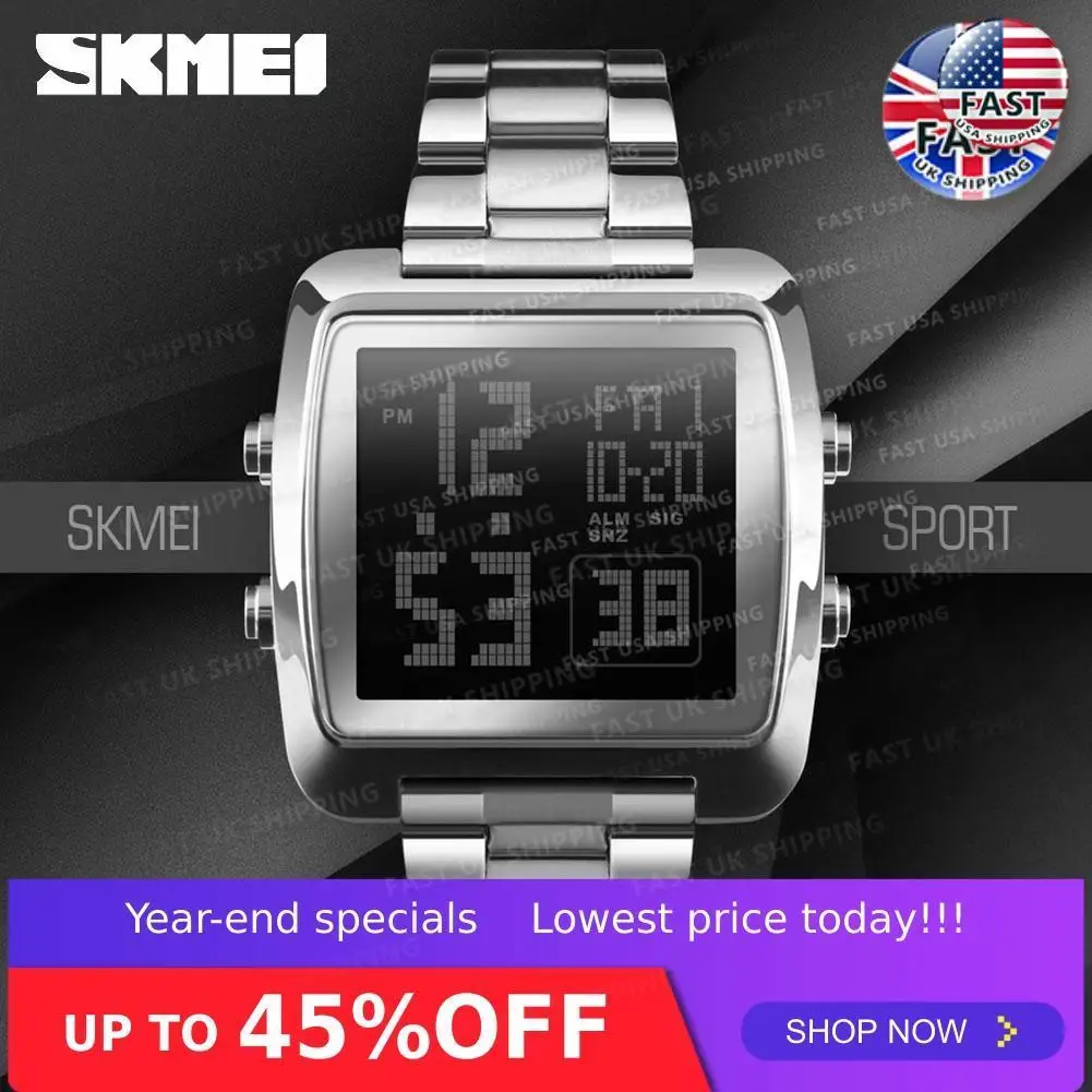 

SKMEI мужские цифровые наручные часы 30 м водонепроницаемые спортивные наручные часы с квадратным циферблатом из нержавеющей стали мужские часы 1369