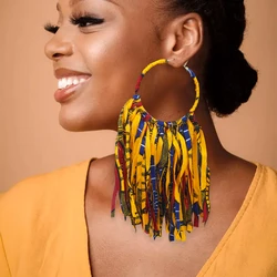 African Women Wax fabric Earrings BIg Hoop Drop Errings