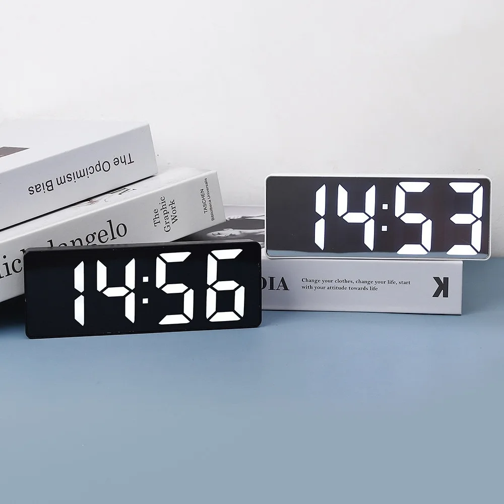 LED Decorative Desktop Digital Night Light Alarm Monitor Desk Ins Mirror Electronic Plastic Clock