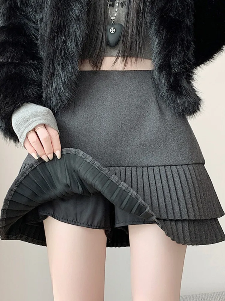 아이티엔드 울 플래드 롱 스커트 여성용 겨울 스몰 사이즈 하이웨이스트 A라인 랩어라운드 매칭 스웨터 스커트