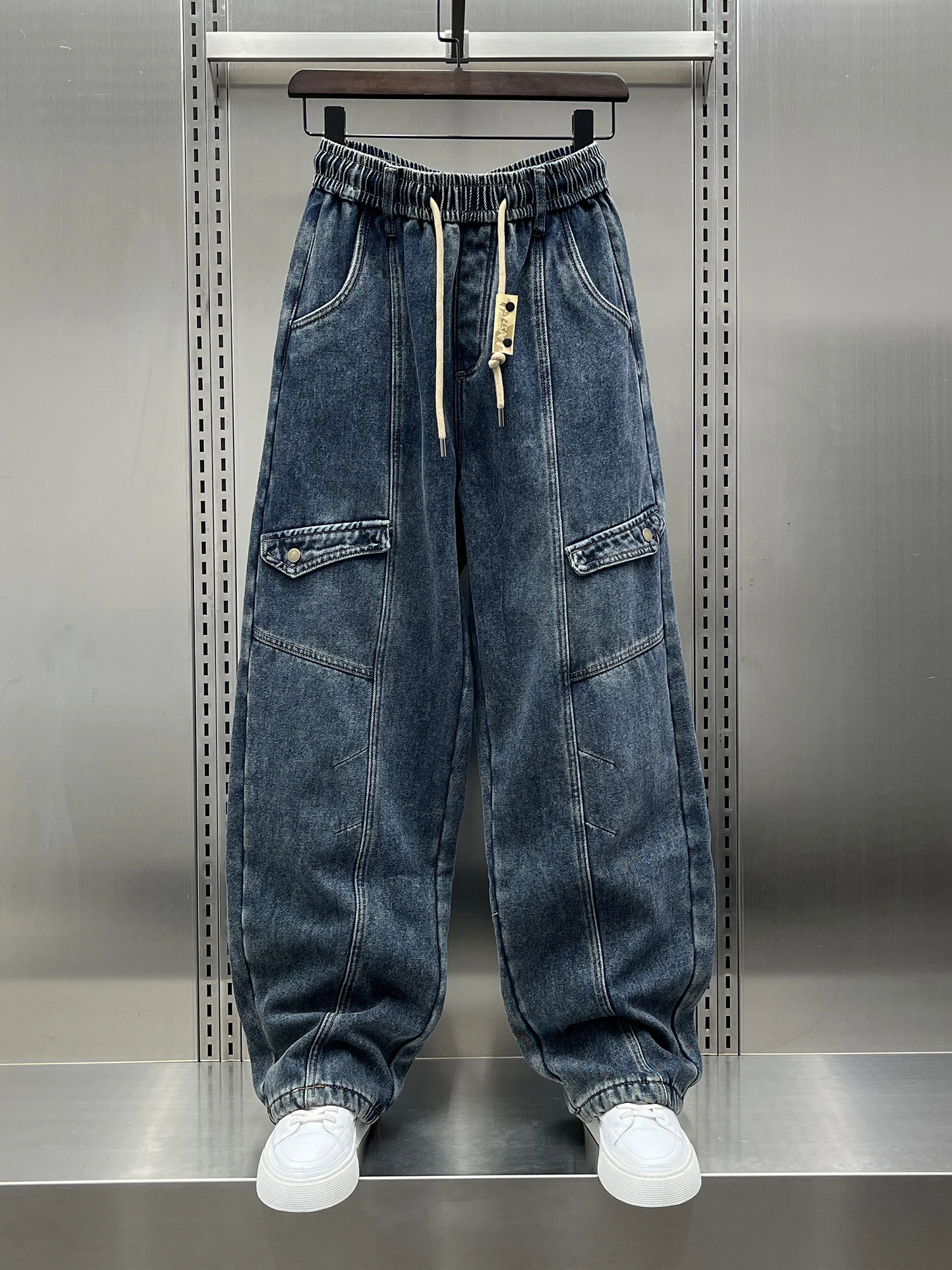 

Мужские джинсы в стиле ретро американской рабочей одежды, свободные, утепленные, повседневные, прямого кроя, осенне-зимние, новые, модные, брендовые