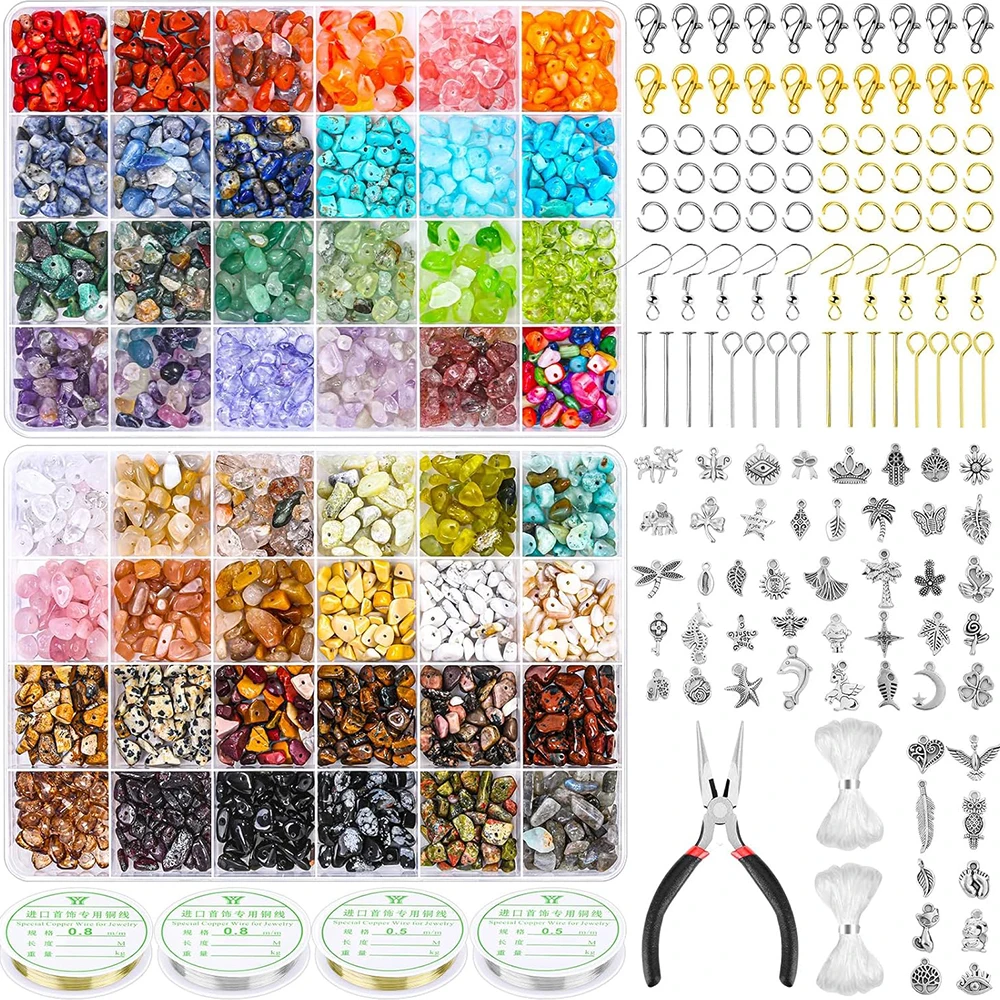 

Crystal Beads For Jewelry Making Supplies 56 Colors Ring Making Kit Quartz 2278Pcs Adults Bracelet Earring Necklace Making Kit