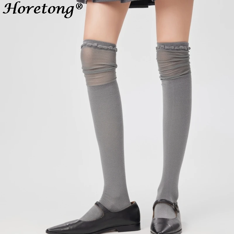 Horetong Women Over Knee Socks Sexy Spring Summer Thigh High Sock Knee Half Stockings Women Elastic Patchwork Mesh Long Socks