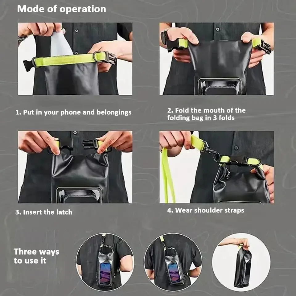 مقاوم للماء بولي كلوريد الفينيل حقيبة جافة 5L السباحة الغوص تجمع العائمة حقائب الكتف كيس شاشة تعمل باللمس في الهواء الطلق الشاطئ الرياضة أكياس التخزين