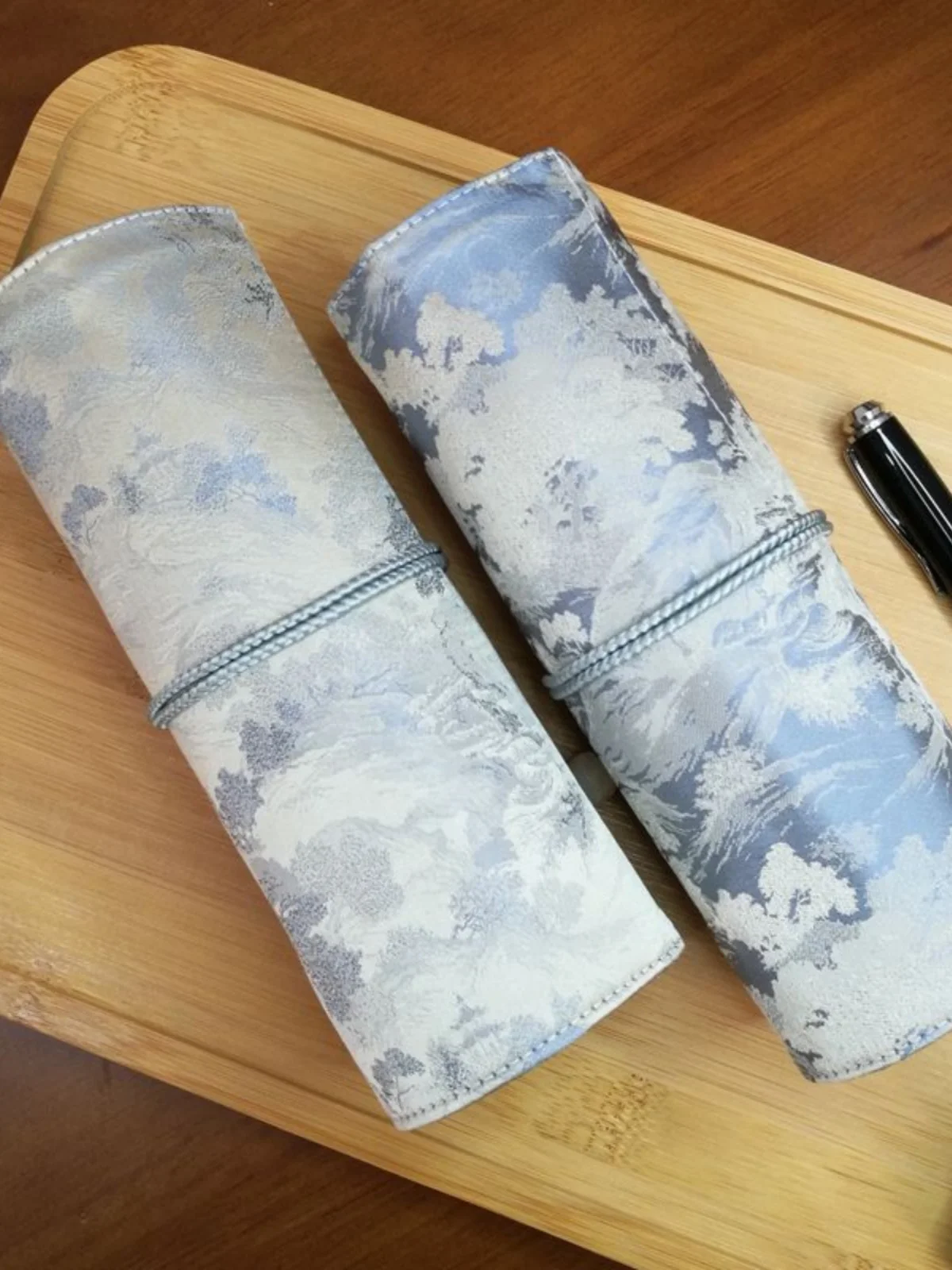 Handmade Pure Silk Song Brocade Landscape Painting, National Trend Retro Pen Bag, Single Piece Pen Set, Three Piece Pen Set