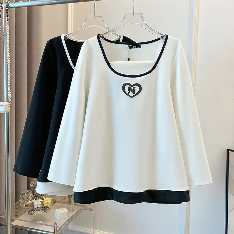 

Plus Size XL-6XL Women Winter Oversized Hoodies Fashion Black White Long Sleeve Letter Sweatshirts y2k Tops Kawaii Clothes