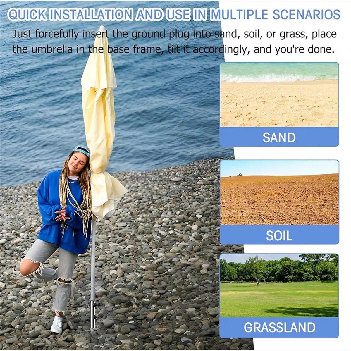 N14R Top Parasol Base with Lawn Spike Ground Spike Parasol with 4 Pegs Beach Parasol Base for Sand,Removable for Garden