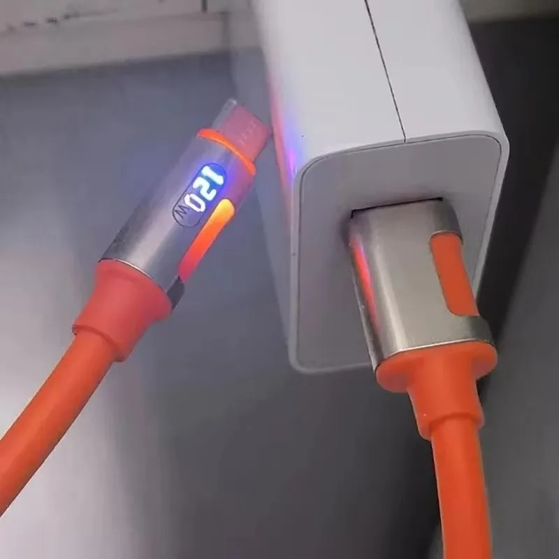Cable de pantalla Digital LED de 120W, carga rápida USB tipo C, Cable de datos de alta velocidad para Huawei, Samsung, Xiaomi, Redmi, Android