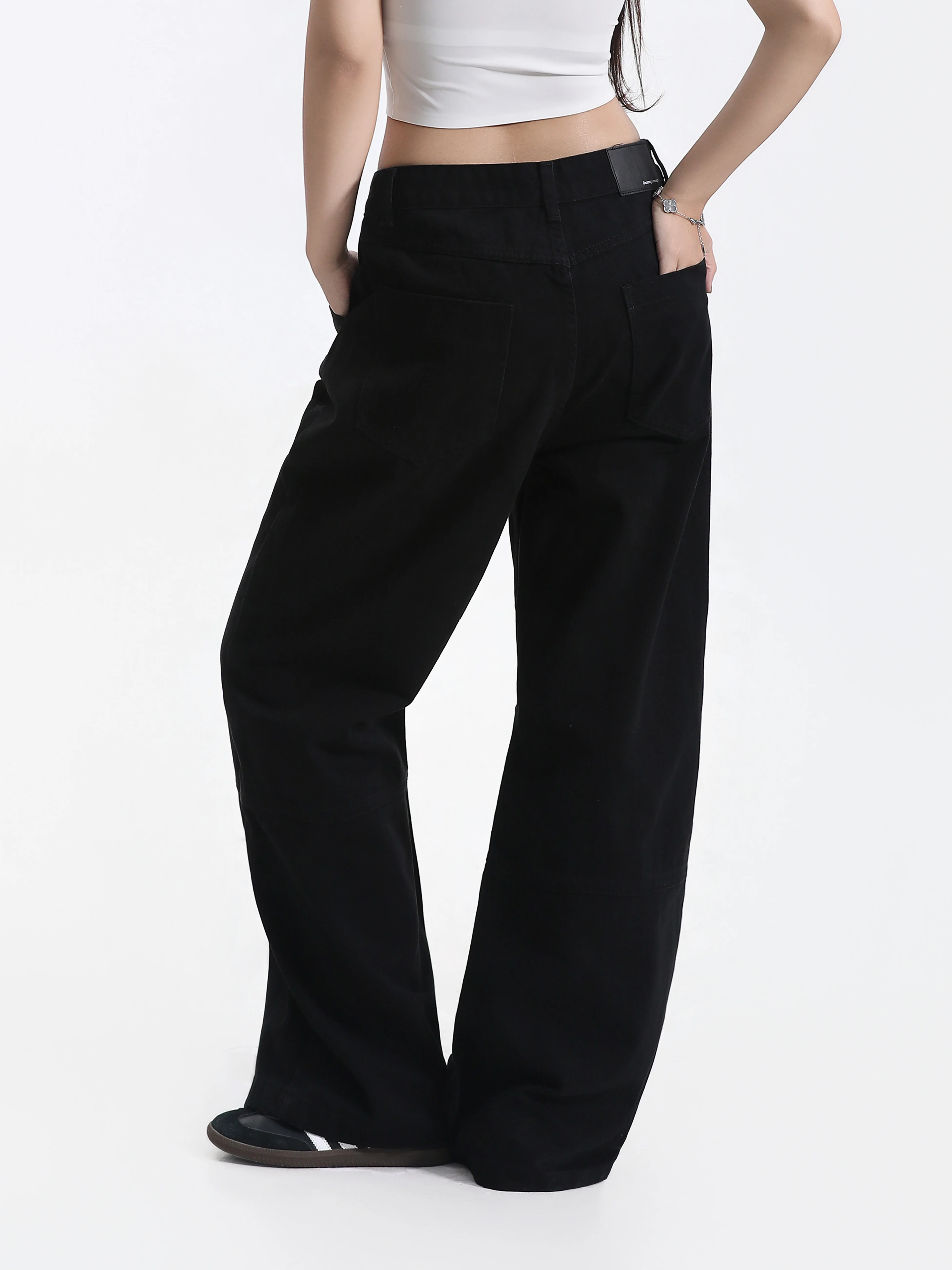 American Retro Workwear Wide Leg Pants Women's Pleated Star Embroidery Loose Straight BF Floor-Length Pants Cotton Jeans