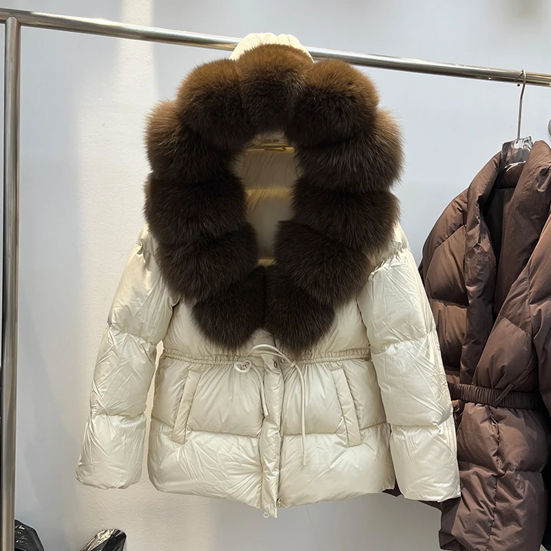 Women's Thiened ort down Jaet 2025 New l  Fur Collar Hooded Waist-Cinching Warm Outerwear Korean Sle Commute