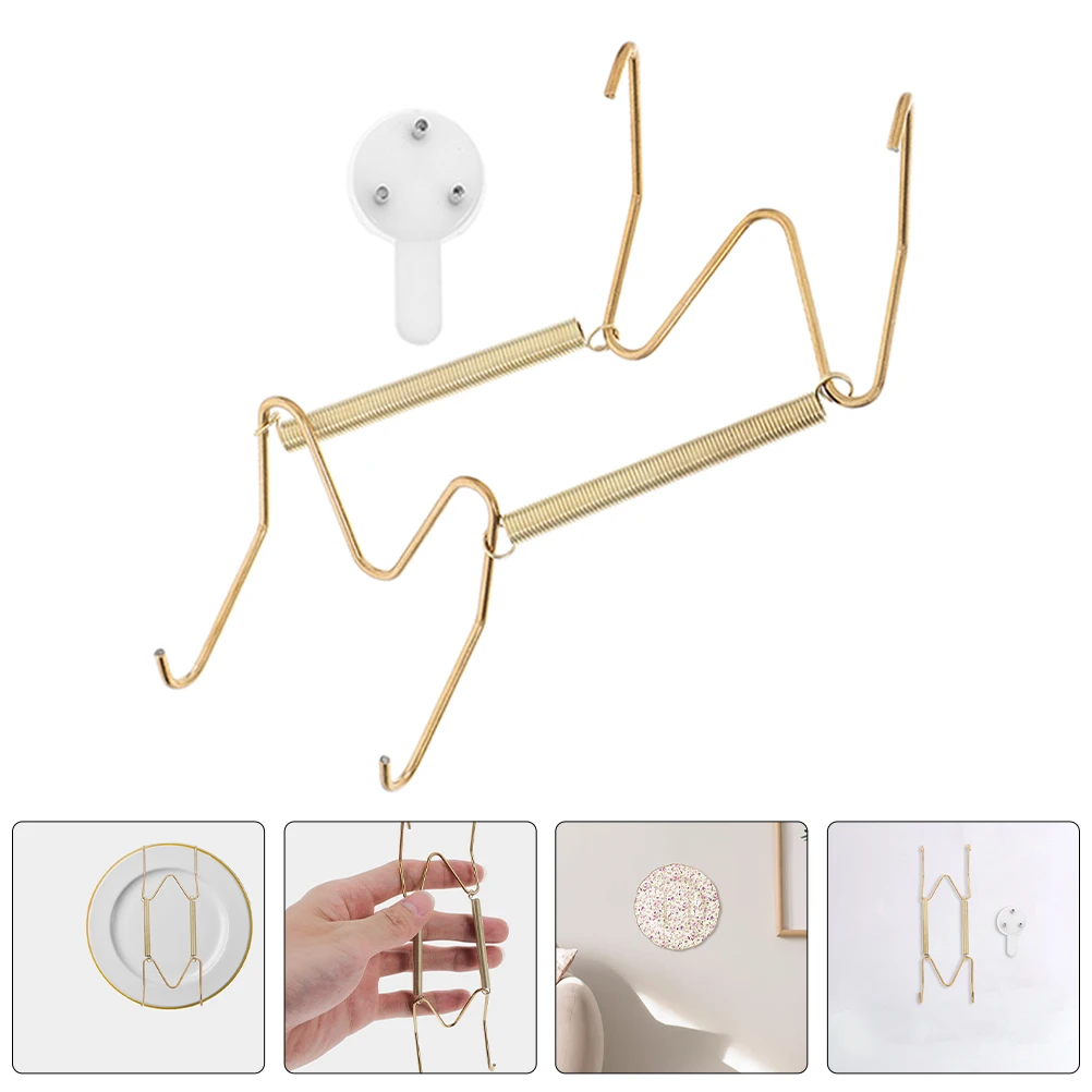

Wall Mount Plate Holder Dish Hooks Hanging Hangers for Displaying Steel Decorative Metal Golden Coating Round Square