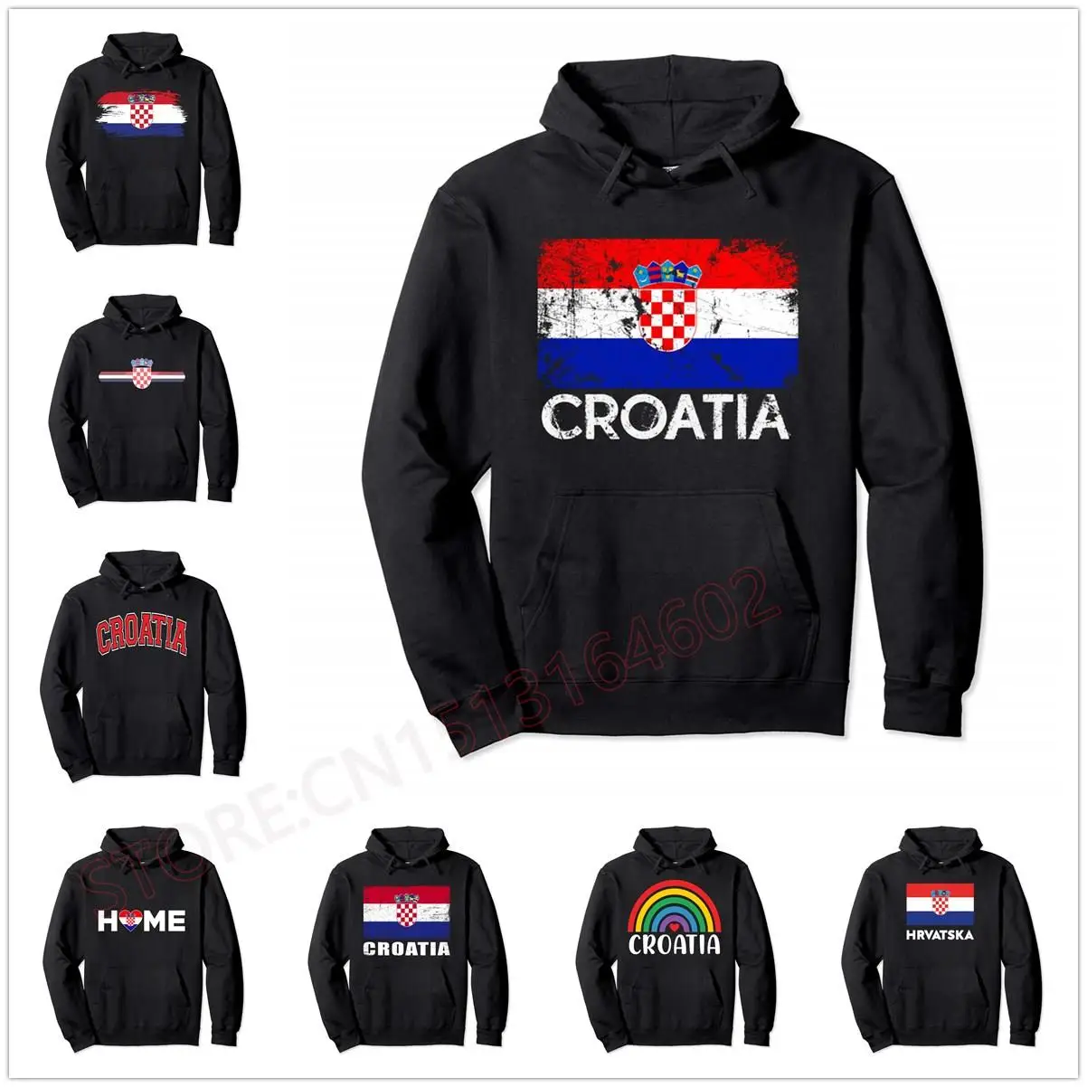 Vintage Hrvatska Croatia Croatian Flag Pride Pullover Hoodie Men Women Unisex Cotton Hoodies Hip Hop Style Sweatshirt