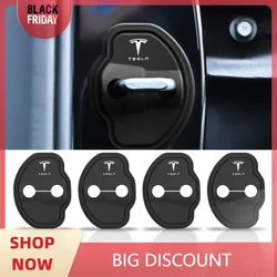 4Pcs Car Door Lock Buckle Protection Cover Auto Accessories For Tesla Model 3 Y S X 2021 Roadster Cybertruck Juguete WYE K80