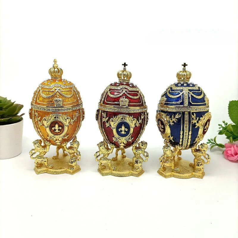 alloy Enamel Craft Crown Egg Decoration Easter decoration Egg jewelry box living room home decoration Jewelry earring storage