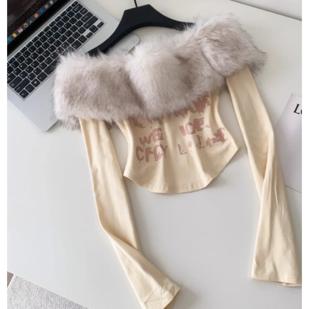 vintage Long Sleeve T-shirt slash neck Women print korean fashion Shirt Female Tops women clothing