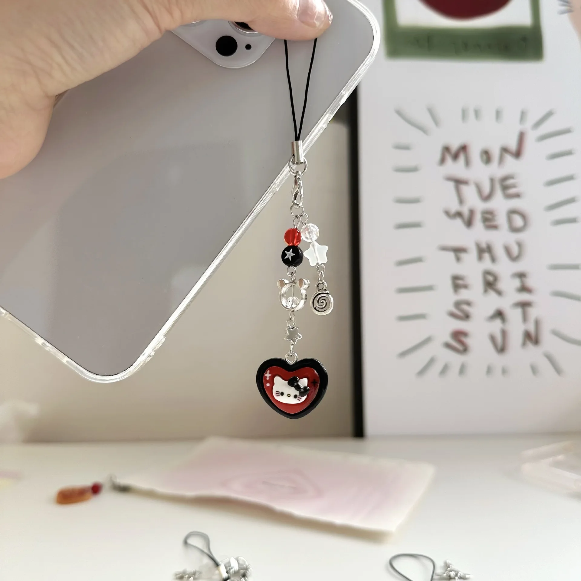 Cute 1 Piece Anime Cat Mobile Phone Charms Lovely Cartoon Keychains Lanyard for Keys Decoration Bag Charms Phone Strap Gifts