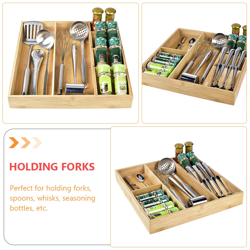 

1 pc Bamboo Storage Tray Kitchen Utensils Organizer Household Container For Spoons Forks Chopsticks Seasoning Bottles Tea Bags