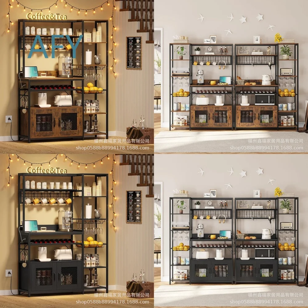 5-Story Kitchen Rack for Coffee Bar Bread Storage with Power Socket Wall Mounted Organizer for Small Spaces Modern Space