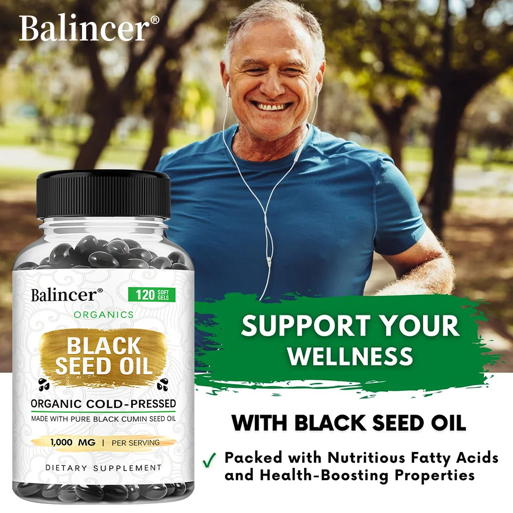 Organic Black Seed Oil 1000mg - 120 Softgel Capsules (Non-GMO) Premium Cold-Pressed Nigella Sativa with Omega 3, 6, 9