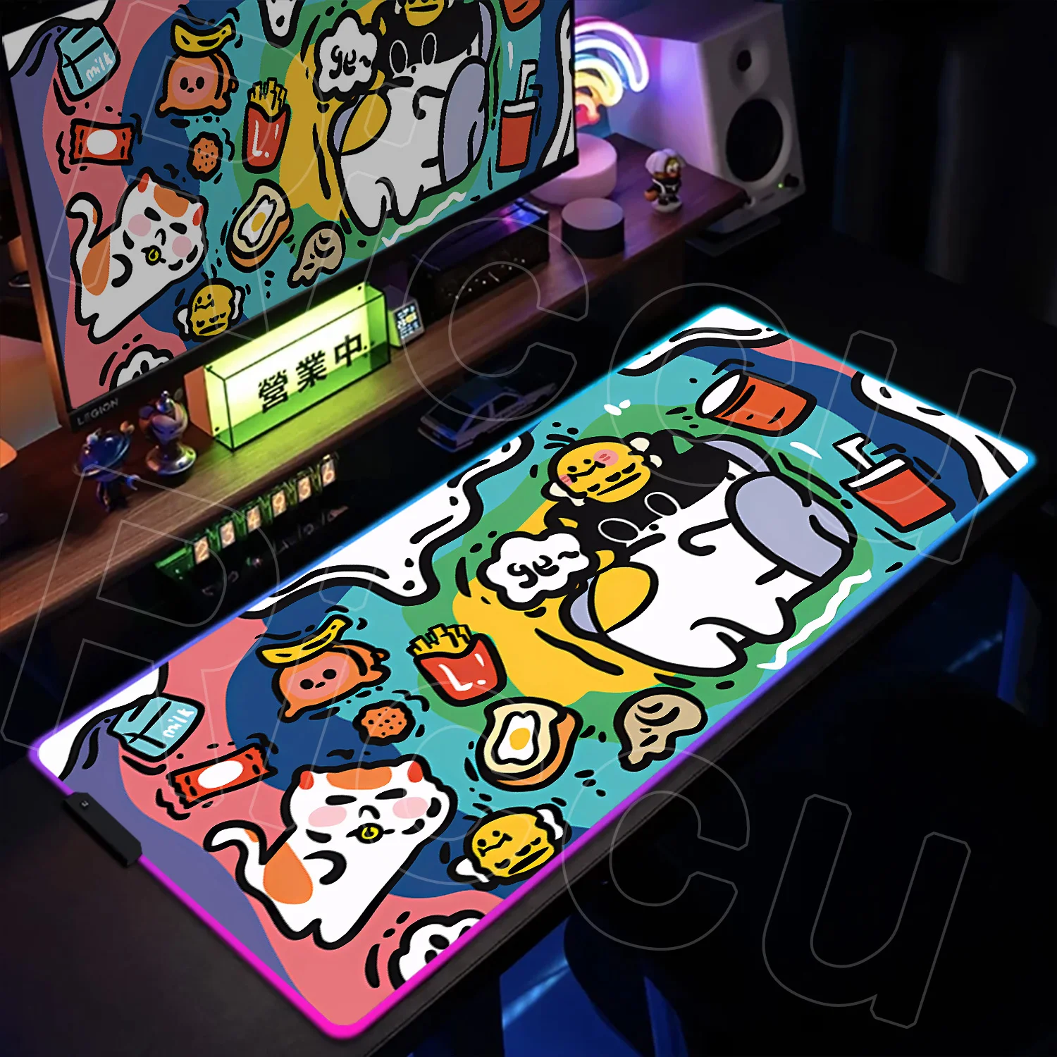 RGB Mousepad Graffiti Style Colorful LED Light Cartoon Mouse Pad XXL Computer New HD China Lucky Money Cat Be Luminous Table Mat