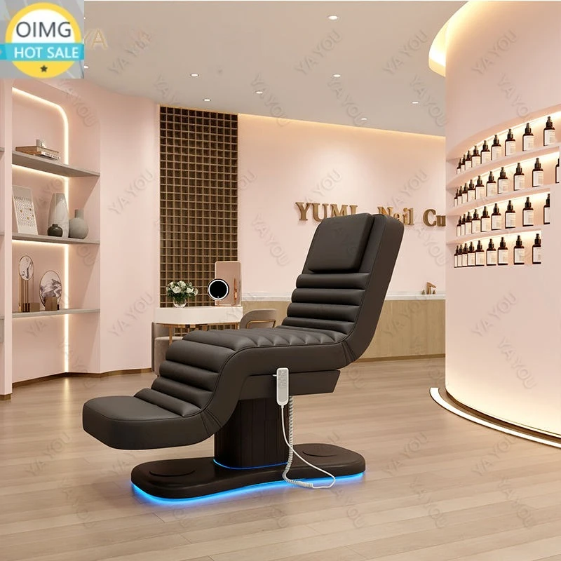 Black PU Leather LED Light for Lash and Facial Massage and Therapy Bed 3 Motor Electric Massage Beauty Bed