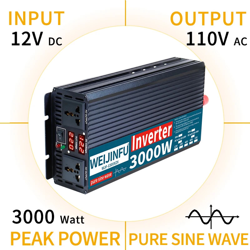 Multi-Function Display Pure Sine Wave Inverter with Quick Charge Port, Stable Voltage Output for RV/Truck Electronics Protection