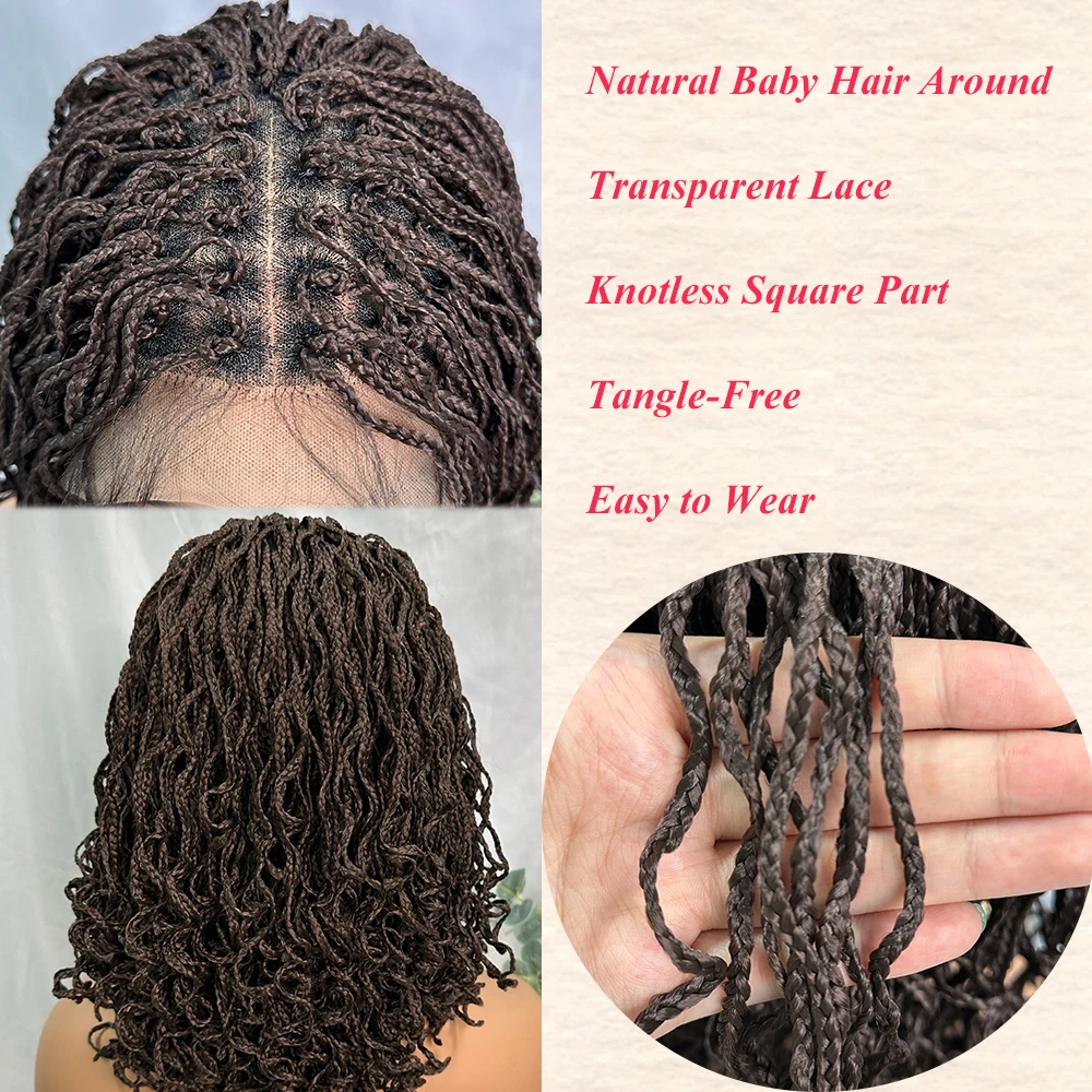 X-TRESS Twist Box Braids Synthetic Wig 4x4 Lace Front Hair for Black Women 14inch Brown Color Synthetic Wig with Baby Hair Daily