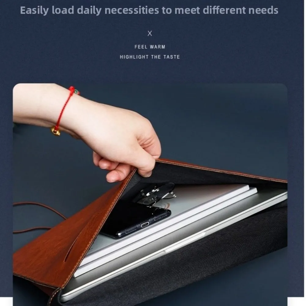 Retro PU Leather Document Bag Handheld Business File Folder A4 with Button Laptop Bag Office Storage