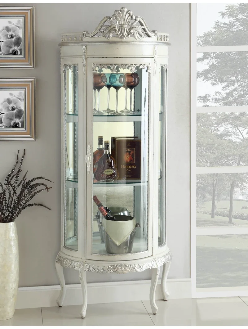 American-style Carved Decorative , Glass Wine Cabinet, Solid Wood Furniture, Red and Brown, Customizable Colors