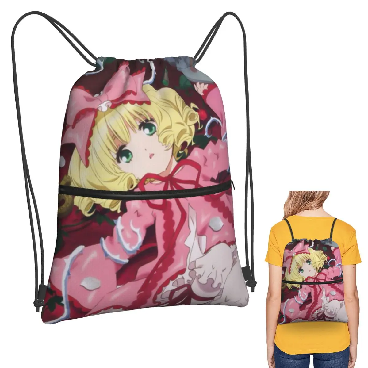 

Romantic Anime Rozen Maiden Wantage Backpacks Portable Drawstring Bundle Pocket Sports Bag Book Bags for Travel School