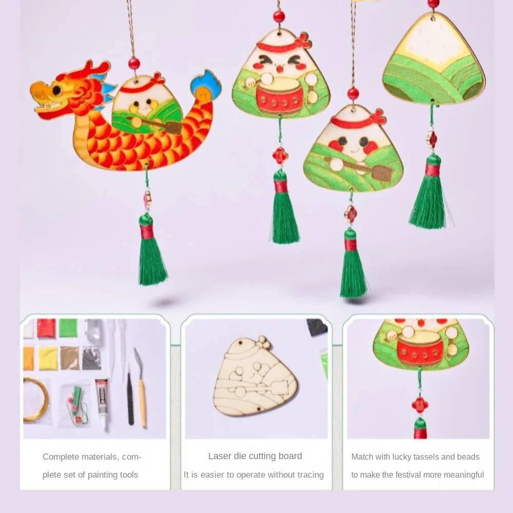 1 Set Zongzi Dragon Boat Festival Pendant Dragon Boat Crafts Chinese Style DIY Toy Cloisonne Filament Handmade School Activities