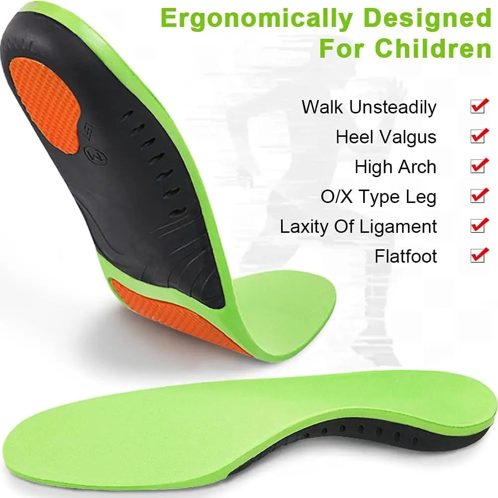 

Kids Orthotic Arch Support Shoe Insoles, Plantar Fasciitis Cushioning Athletic Inserts for Flatfoot Pain Relief Running Walking