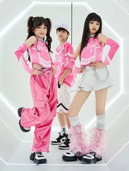 2024 Hip Hop Street Dance Clothing For Girls Pink Loose Outfits Cheerleading Jazz Dance Performance Stage Costumes Boys DQS16363